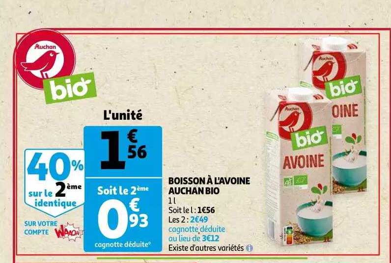 boisson à l'avoine auchan bio