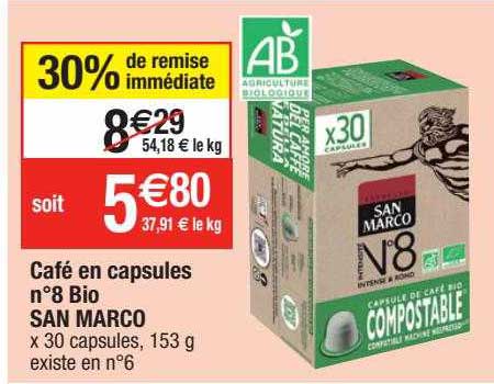 café en capsules n°8 bio san marco