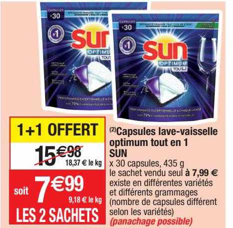 capsules lave-vaisselle optimum tout en 1 sun