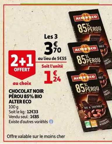 chocolat noir pérou 85% bio alter eco