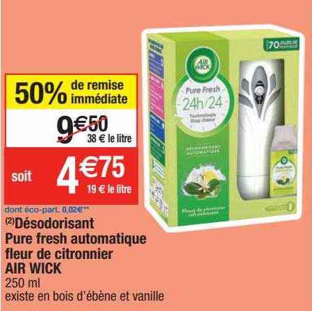 désodorisant pure fresh automatique fleur de citronnier air wick