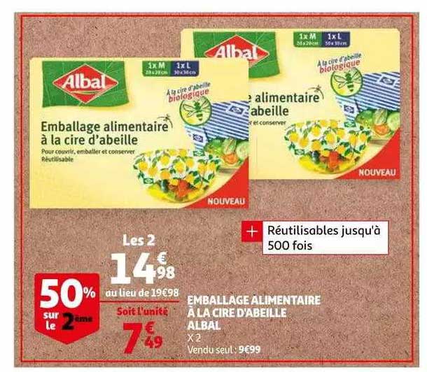 emballage alimentaire à la cire d'abeille albal