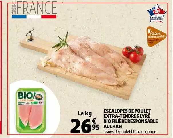 Escalopes De Poulet Extra-tendres Lyré Bio Filière Responsable Auchan