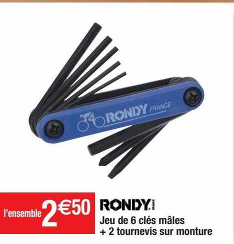 jeu de 6 clés mâles + 2 tournevis sur monture rondy