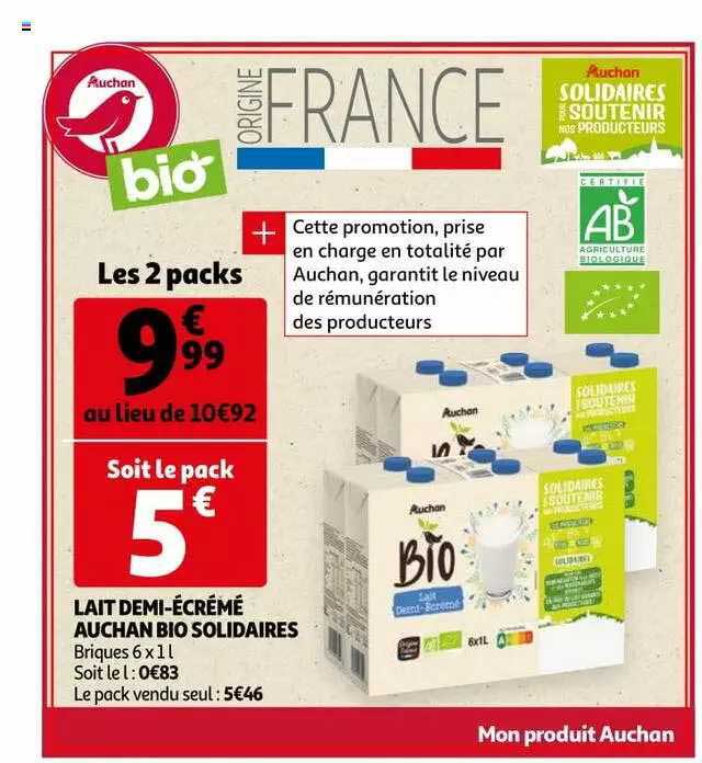 lait demi-écrémé auchan bio solidaires