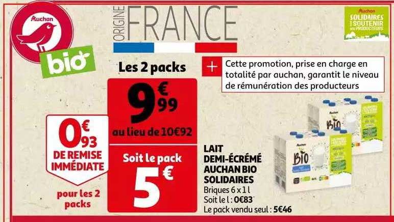 lait demi-écrémé auchan bio solidaires