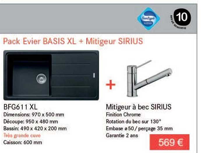 pack evier basis xl + mitigeur sirius