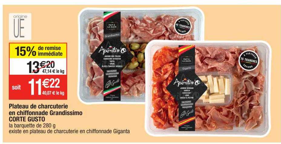 plateau de charcuterie en chiffonnade grandissimo corte gusto