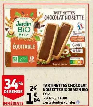 tartinettes chocolat noisette bio jardin bio