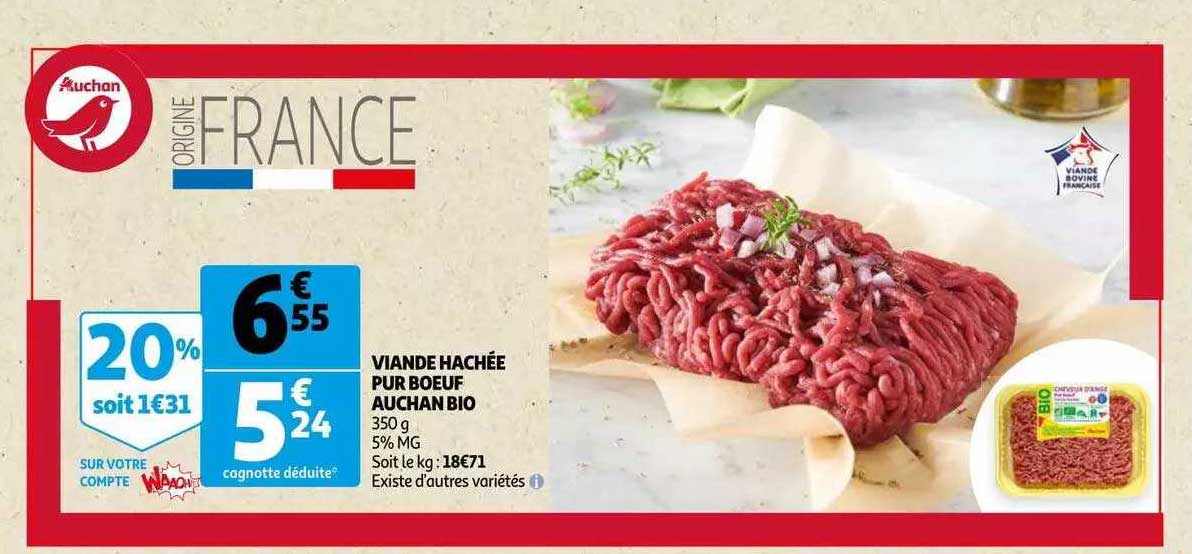 Viande Hachée Pur Bœuf Auchan Bio