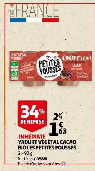 yaourt végétal cacao bio les petites pousses