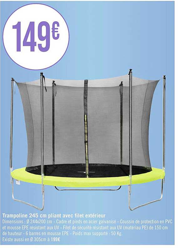 Trampoline 245 Cm Pliant Avec Filet Extérieur