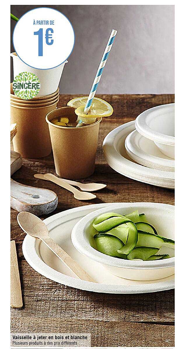 vaisselle à jeter en bois et blanche sincère