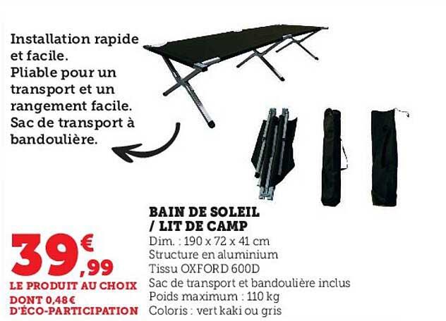 bain de soleil-lit de camp