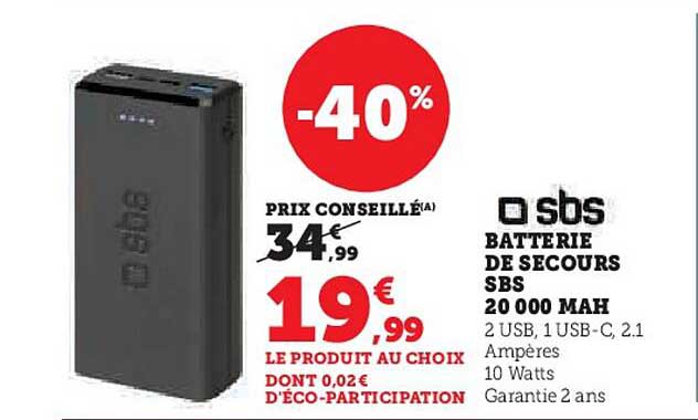 Batterie De Secours Sbs 20000 Mah