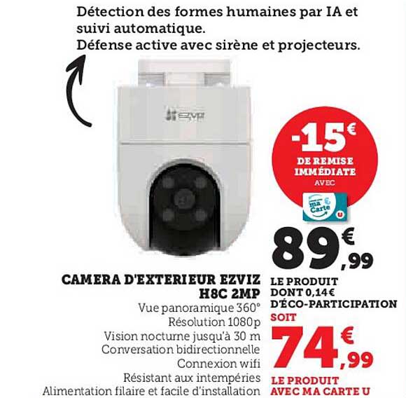 caméra d'extérieur ezviz h8c 2mp
