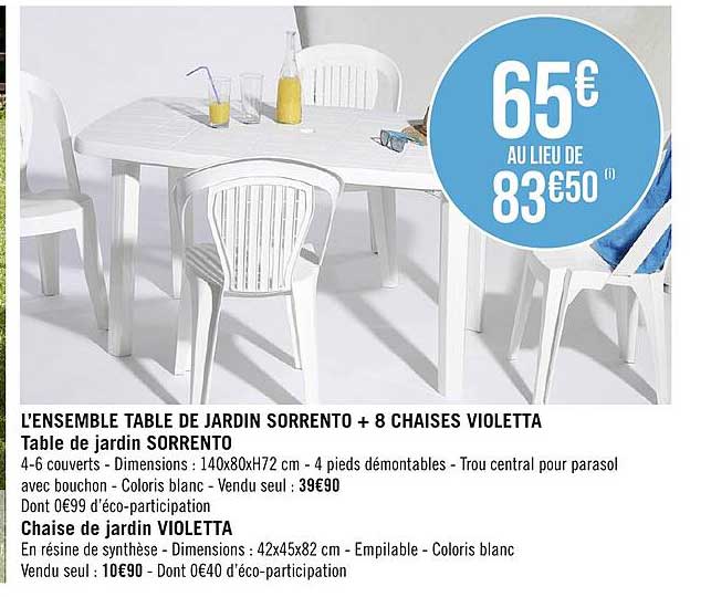 l'ensemble table de jardin sorrento + 8 chaises violetta