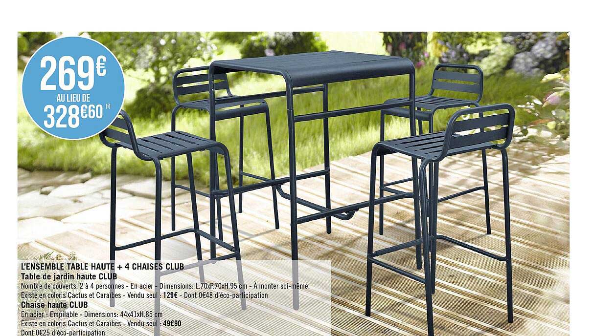 l'ensemble table haute + 4 chaises club