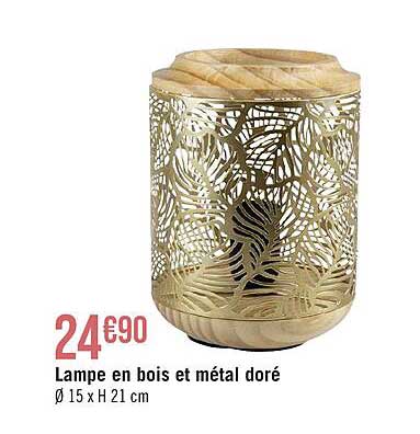 Lampe En Bois Et Métal Doré