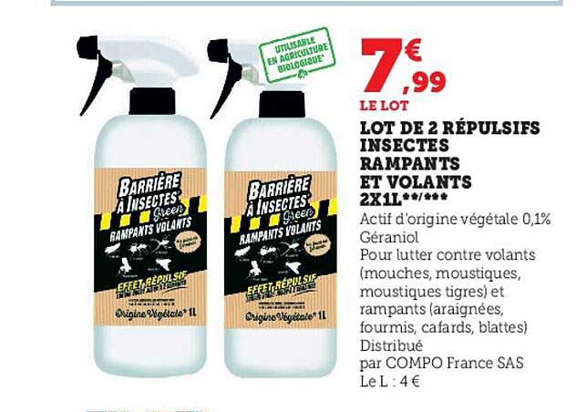 lot de 2 répulsifs insectes rampants et volants 2 x 1l