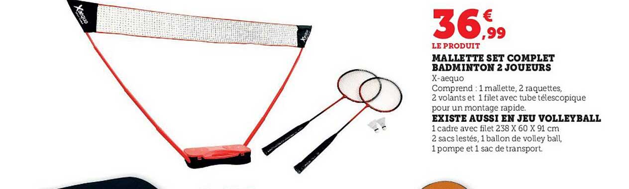 mallette set complet badminton 2 joueurs existe aussi en jeu volleyball