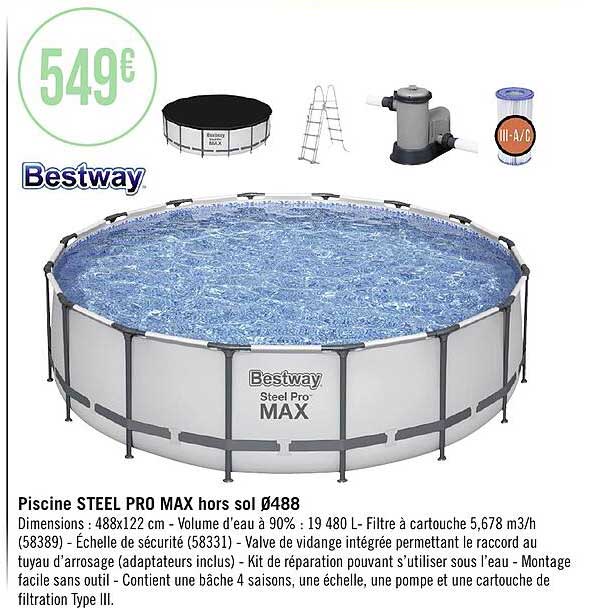 piscine steel pro max hors sol ø488 bestway
