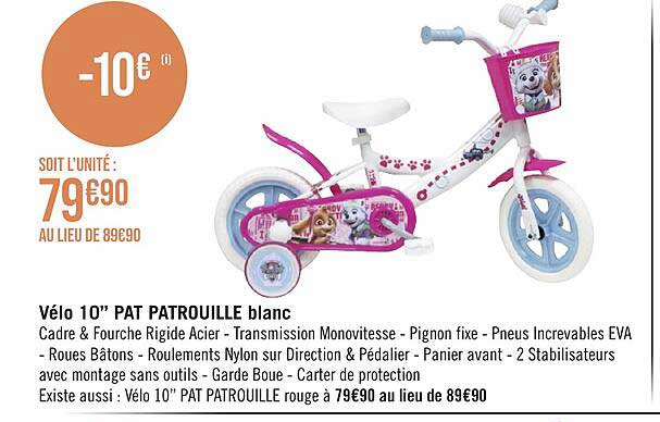 vélo 10" pat patrouille blanc