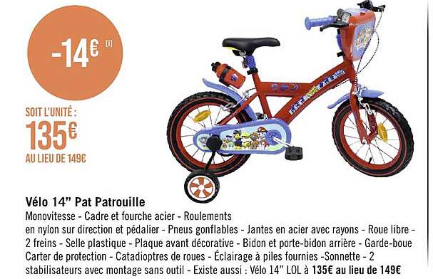 vélo 14" pat patrouille