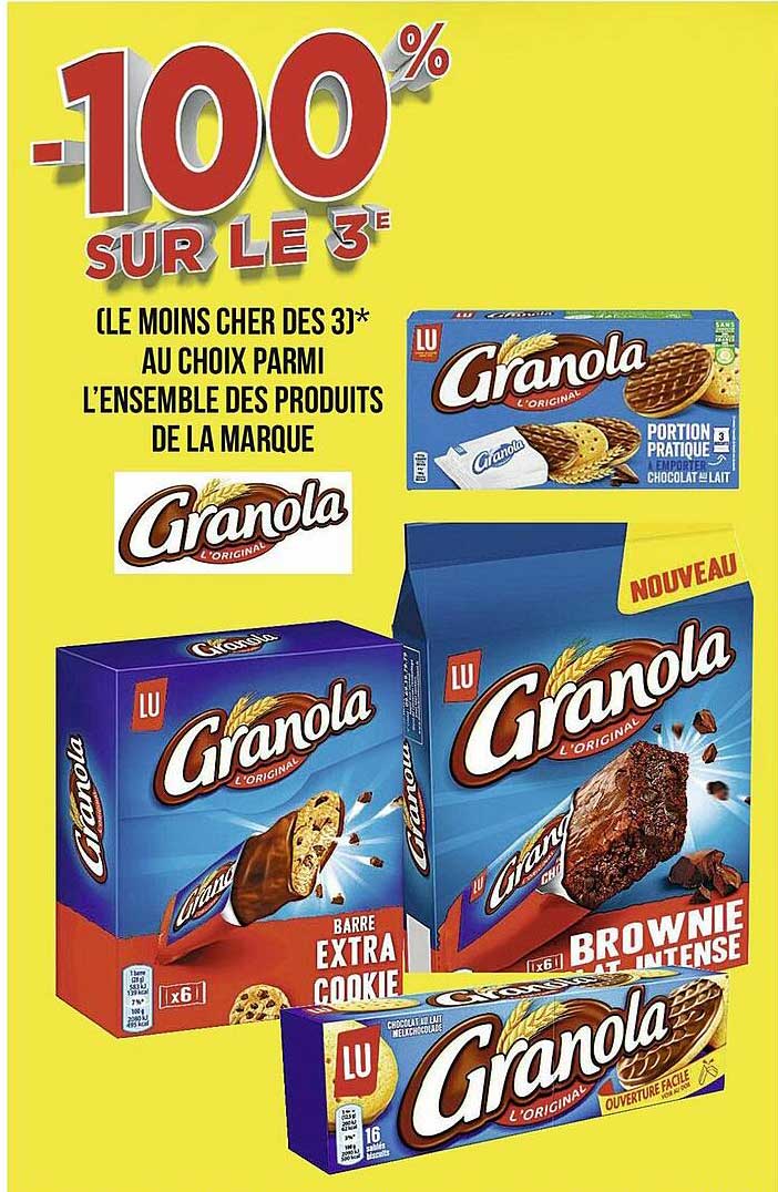 -100% sur le 3e au choix parmi l'ensemble des produits de la marque granola