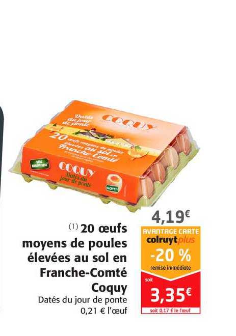 20 oeufs moyens de poules élevées au sol en franche-comté coquy
