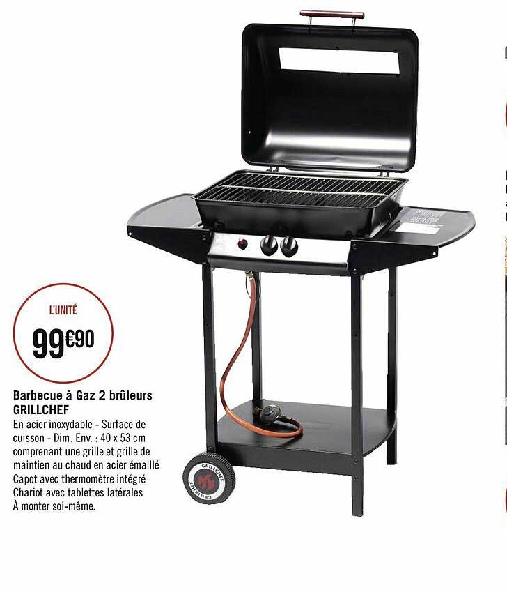 barbecue à gaz 2 brûleurs grillchef