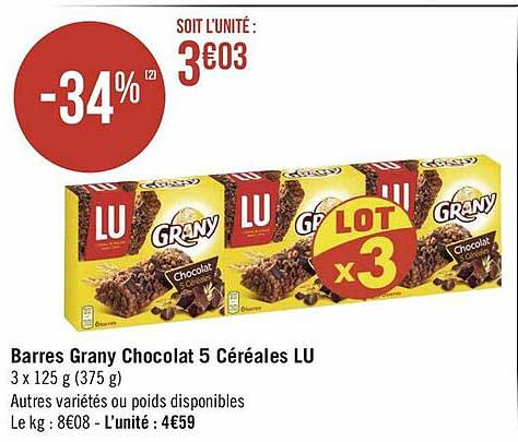 barres grany chocolat 5 céréales lu