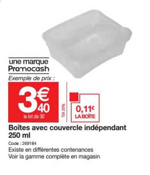 boîtes avec couvercle indépendant 250 ml
