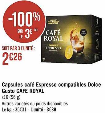 capsules café espresso compatibles dolce gusto café royal