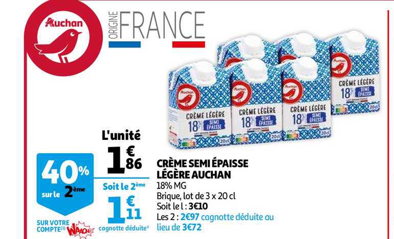 crème semi-épaisse légère auchan