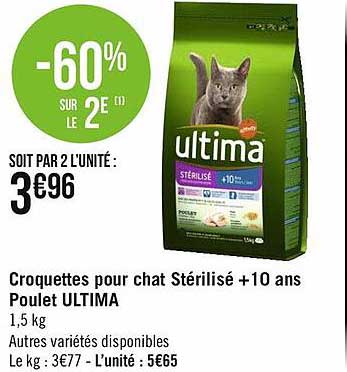 croquettes pour chat stérilisé +10 ans poulet ultima