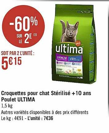 croquettes pour chat sterilise +10 ans poulet ultima