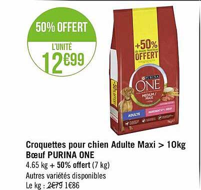 croquettes pour chien adulte maxi moins 10 kg bœuf purina one