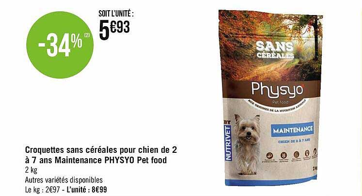 croquettes sans céréales pour chien de 2 à 7 ans maintenance physyo pet food