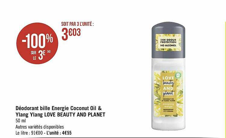 déodorant bille énergie coconut oil & ylang ylang love beauty and planet