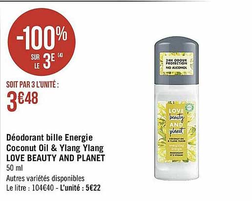 déodorant bille énergie coconut oil & ylang ylang love beauty and planet