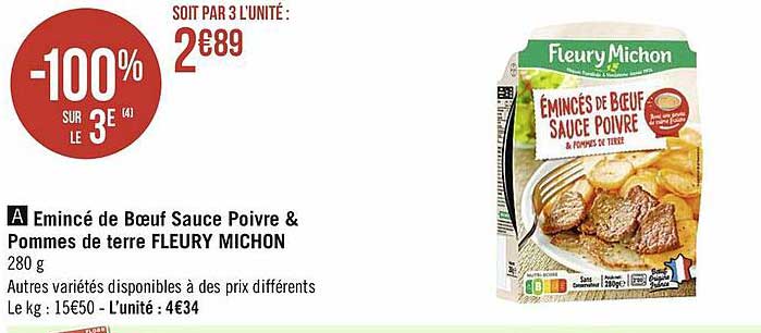 émincé de boeuf sauce poivre & pommes de terre fleury michon