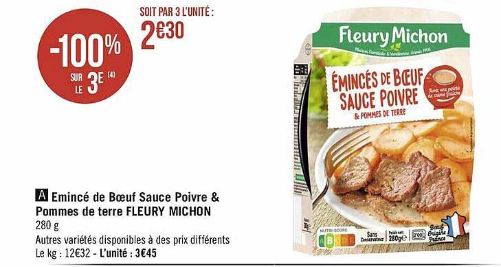 émincé de boeuf sauce poivre & pommes de terre fleury michon