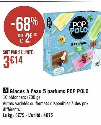 glaces à l'eau 5 parfums pop polo