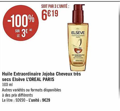 huile extraordinaire jojoba cheveux très secs elsève l'oréal apris