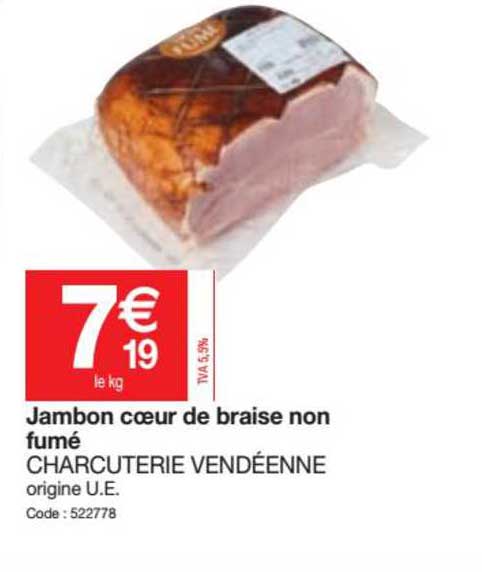 jambon coeur de braise non fumé charcuterie vendéenne