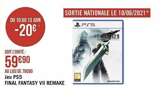 jeu ps4 final fantasy vII remake