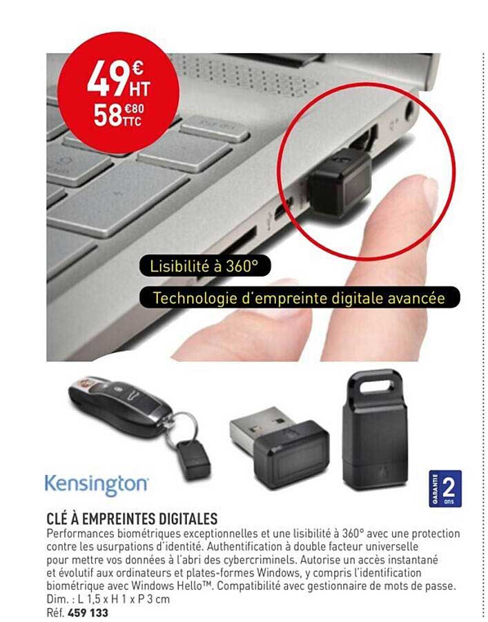 kensington clé a empreintes digitales