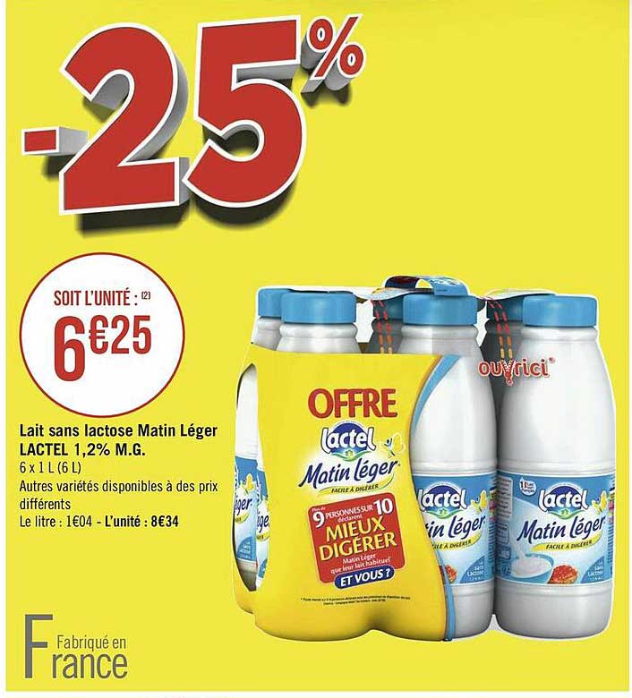 lait sans lactose matin léger lactel 1,2% m.g.