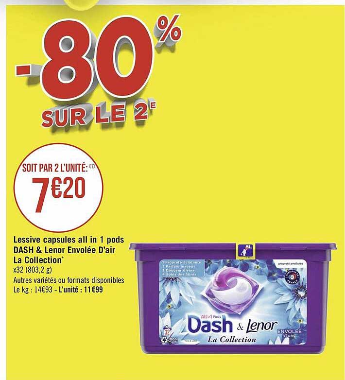 lessive capsules all in 1 pods dash & lenor envolée d'air la collection